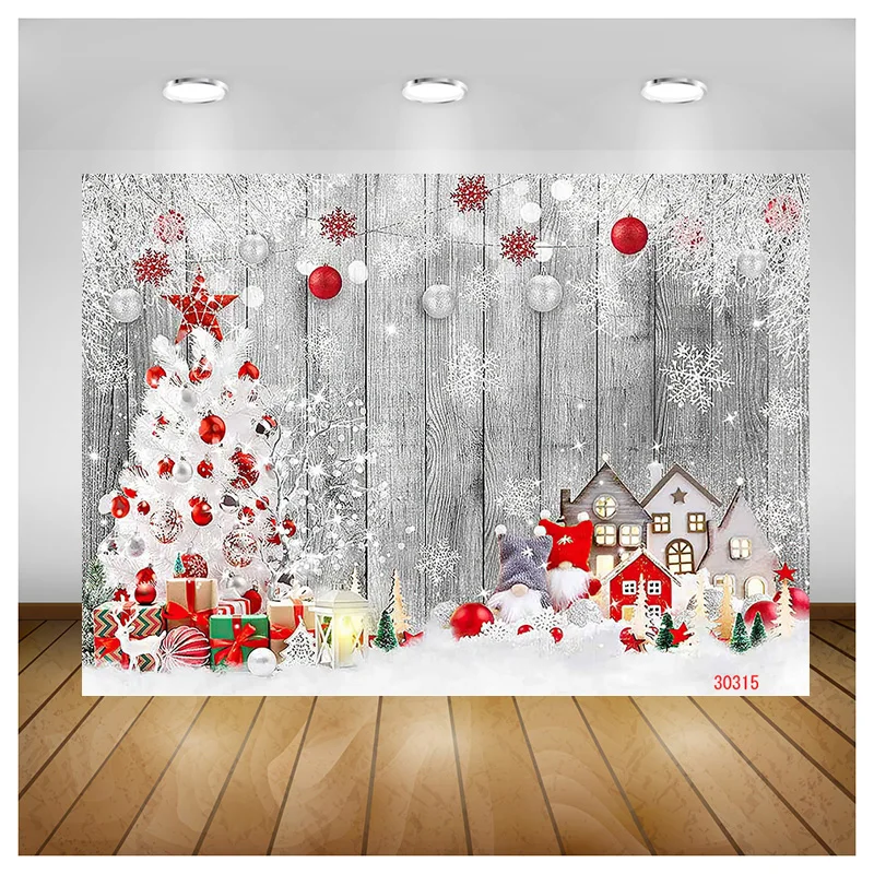 

SHENGYONGBAO Christmas Tree Window Candy Photography Backdrop Wooden Doors Snowman Cinema Pine New Year Background Prop LA-61