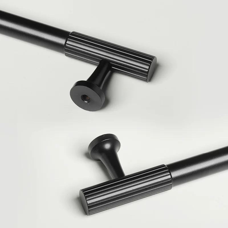 Manija y perilla de armario de cocina de latón macizo, perillas de cajón de latón macizo moleteadas lineales, barra en T, herrajes para armario de cocina y dormitorio