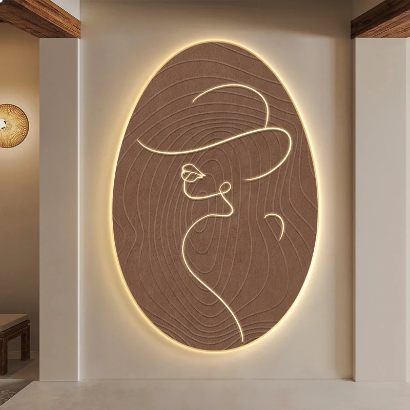 Wabi Sabi Style Abstract Entrance Decoration Painting High-End LED Light Painting Beauty Salon Living