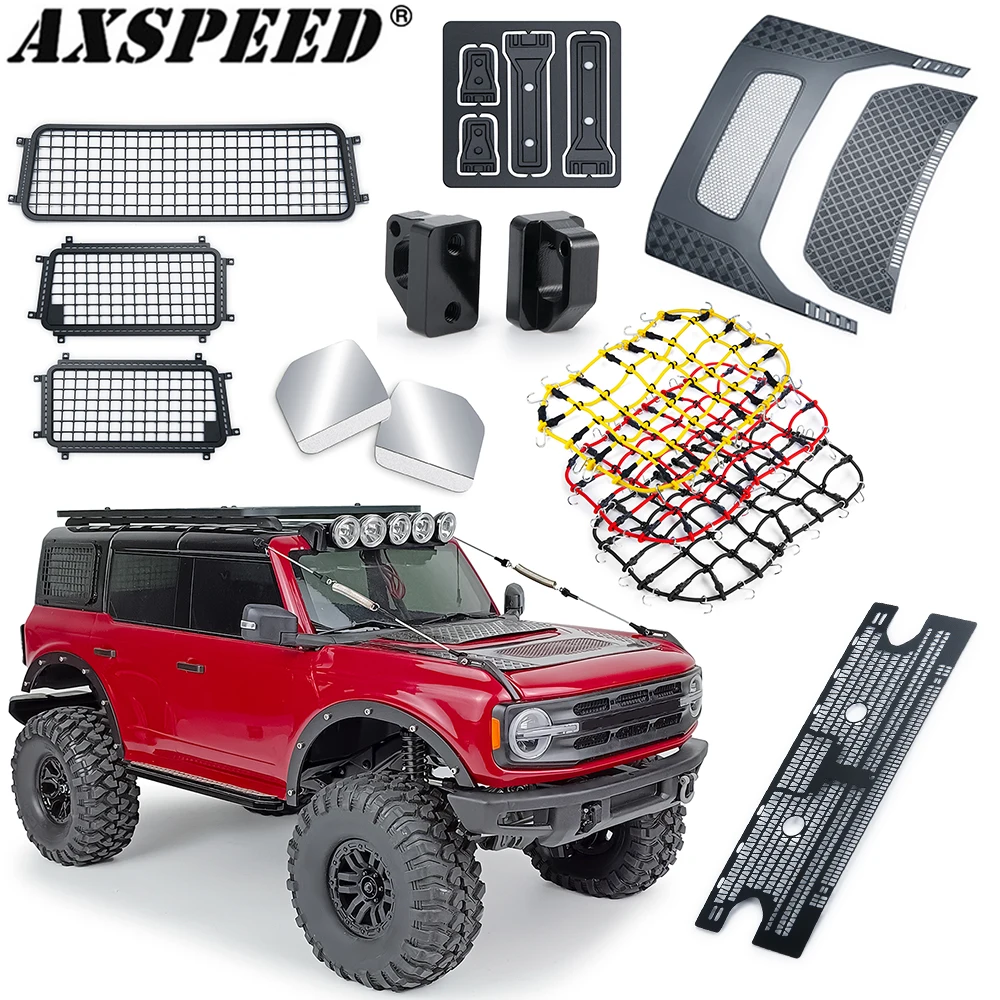 AXSPEED RC Car Window Mesh Engine Cover Sheet Luggage Net Air Intake Grille for 1/10 TRX4 Bronco Simulated Decoration Parts