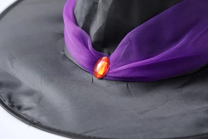 Halloween-Hexen-Kostüm-Geschenkset für Kinder, lila, schwarz, unregelmäßiges Tüllkleid, Hut, Party, Fotografie, Cosplay-Set – Detail 16