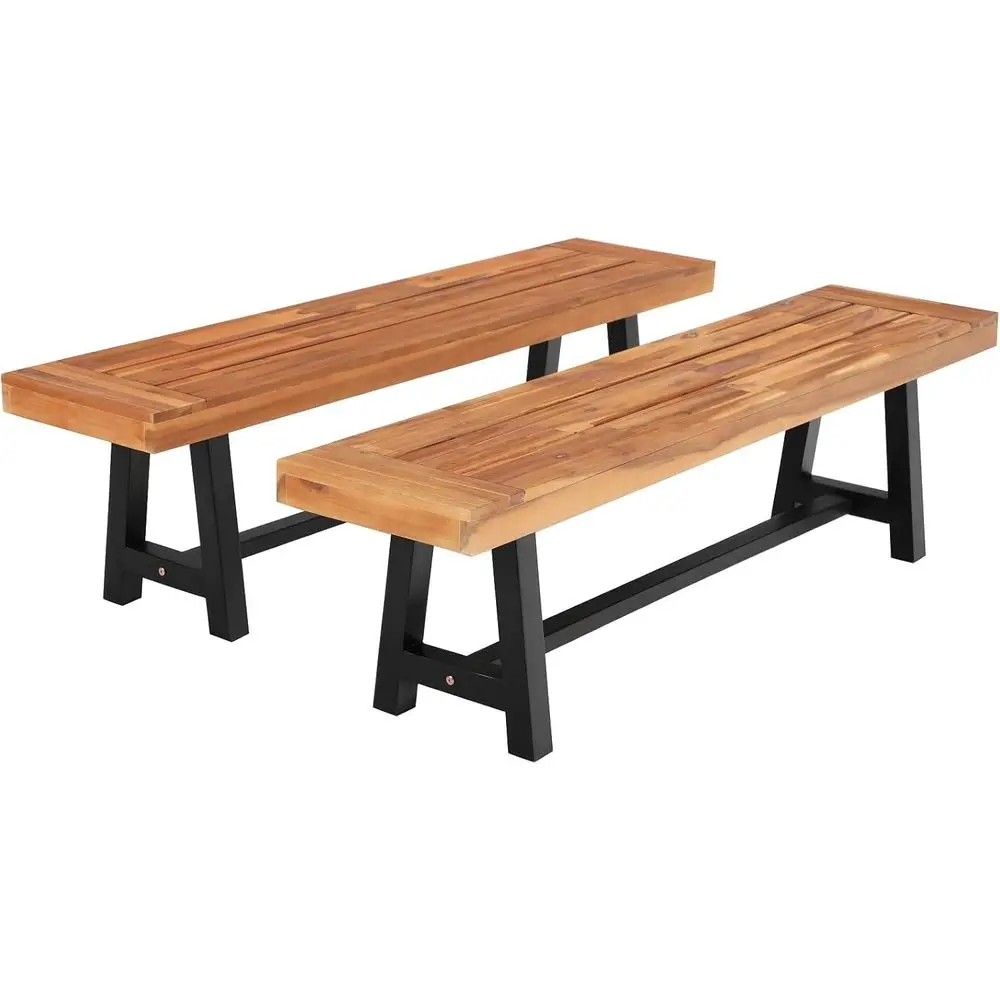 

Outdoor Acacia Wood Patio Dining Bench, Weatherproof, 63 Long, 2-Pack, Suitable for Garden or Porch