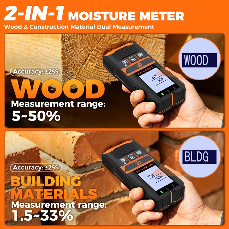 DSF06 2IN1 Stud Finder & Moisture Meter Three-Color Reminder AC Cable Wires Wood Lights Guide Wall Scanner with Exact/Deep Mode