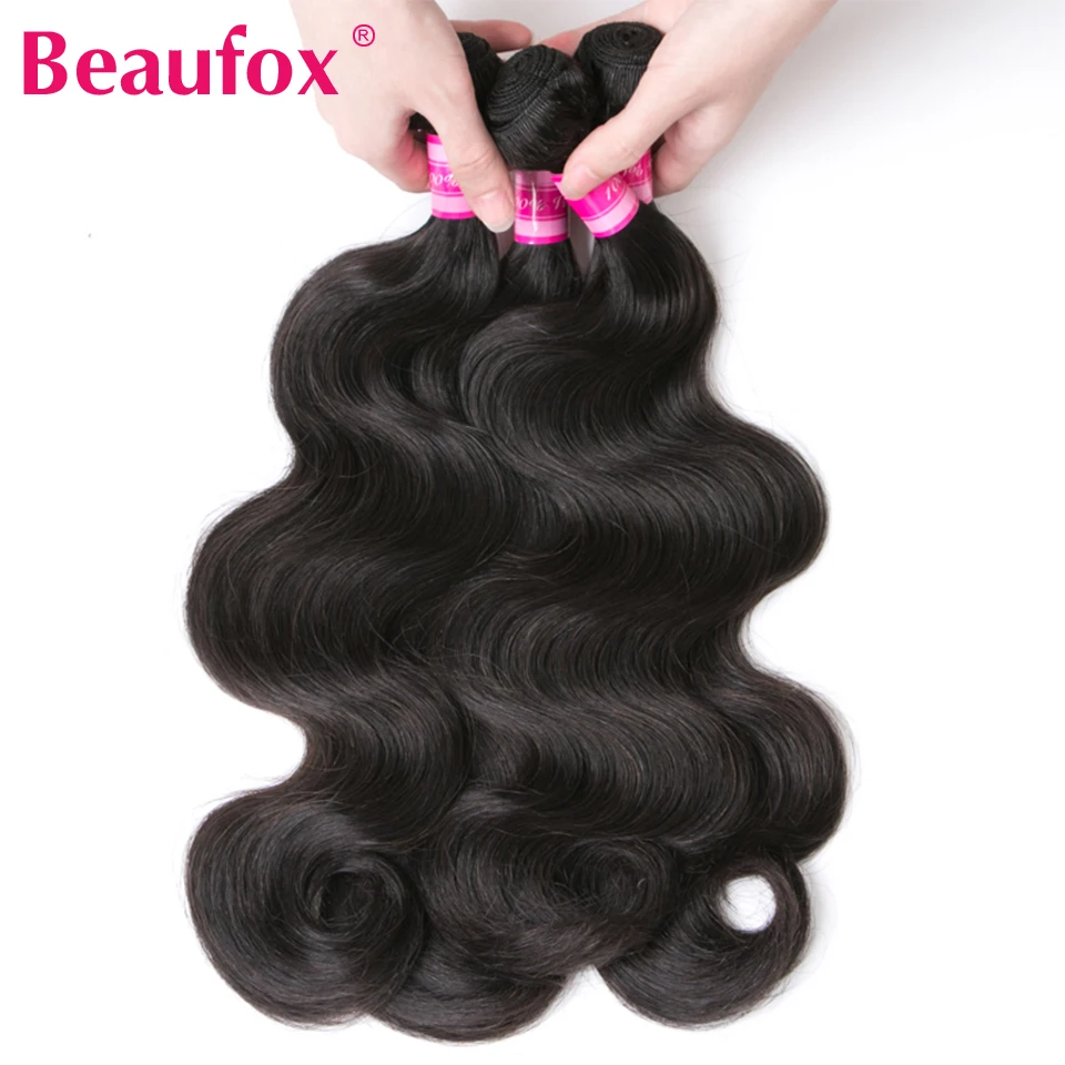 Mechones Body Wave Beaufox, tejido brasileño, 1/3/4 piezas, cabello humano, negro natural o jet black, 8-30 pulgadas, extensiones Remy 4