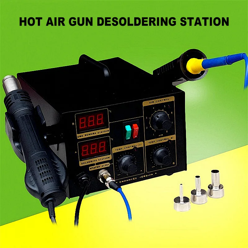 

2-in-1 IC Soldering Station, Digital Display BGA Rework Solder Station Hot Air Gun + Electric Soldering Iron