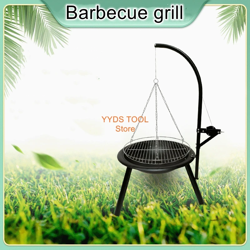 

Outdoor Tripod Hanging Grill Triangular Hanging Charcoal Fire Pit Grill Barbecue Oven Fire Grill