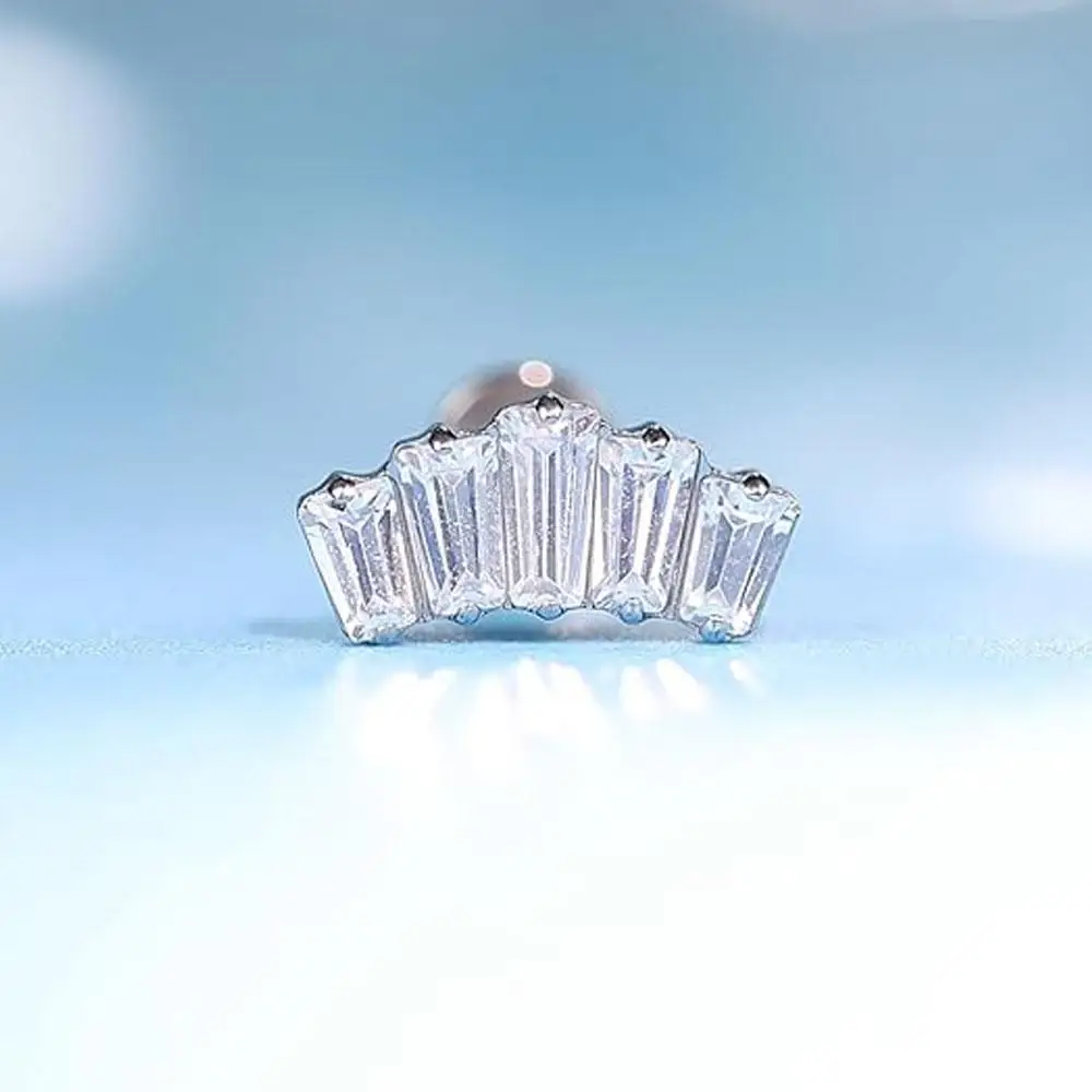 ATMS F136 التيتانيوم CZ 5A الزيركون المقابس الغضروف داخليا خيوط مسطحة الظهر أقراط Tragus ثقب المجوهرات مع هدية مربع #6