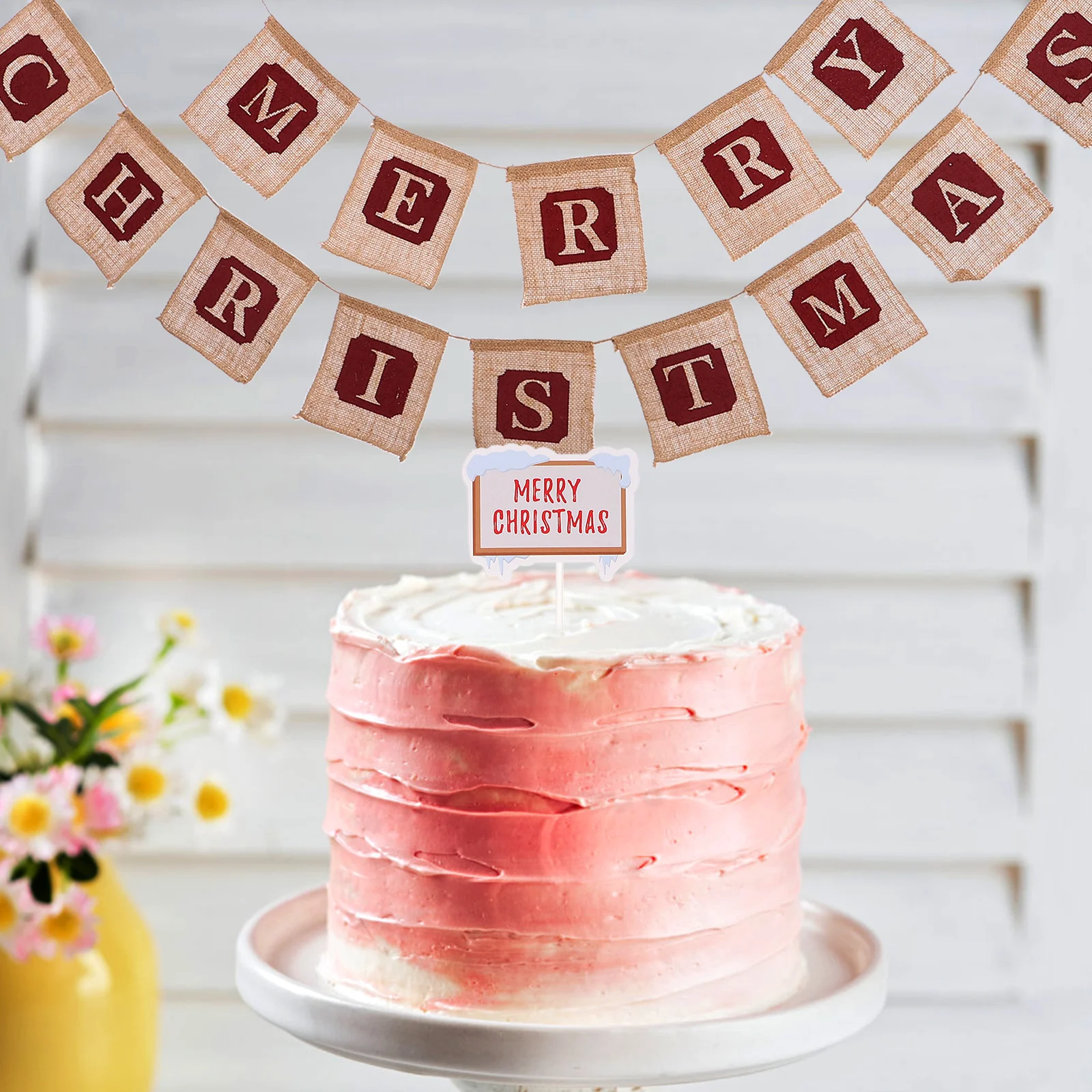 

Christmas Decorative Linen Banner Xmas Party Hanging Bunting Indoor Outdoor Home Garden Festive Decoration Xmas Tree Banner