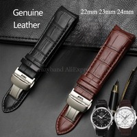 22mm 23mm 24mm Genuine Leather Curved End Watchband For Tissot T035439 Watch Belt Butterfly Buckle Cowhide Watch Men's Strap