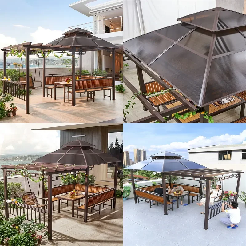 For Outdoor Patio Aluminum Alloy Grape Trellis Sunshade Canopy Simple Garden Balcony Swing Pavilion Shade Rack with Table and