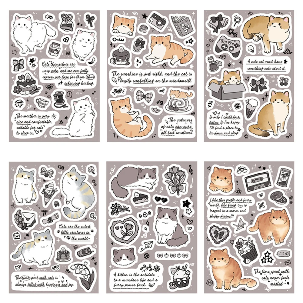 

8Sheets Cartoon Hand-Painted Cat Graffiti Collage Sticker Creative Decoration Mobile Phone Case Notebook Water Cup Toys Gifts