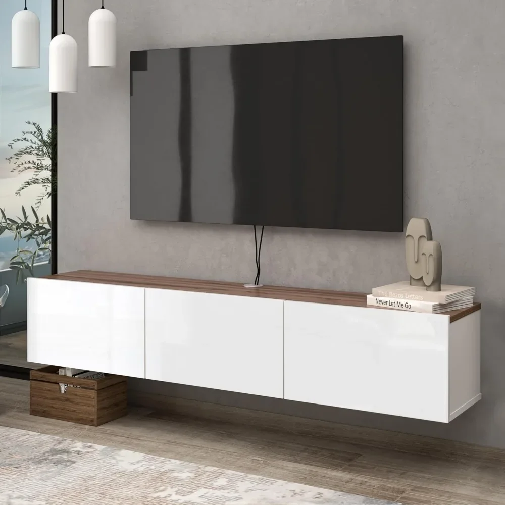 

Atelier Mobili Wall Mounted TV Console - Glossy White, Entertainment Center with Floating Design