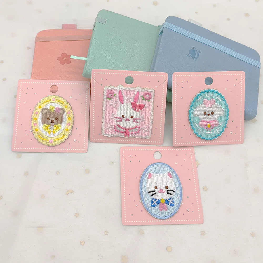 Cute Animal Embroidery Oval Self Adhesive Patches For Clothing Kids  Appliques DIY Decorate Scratch Patch Ironing On Shirt