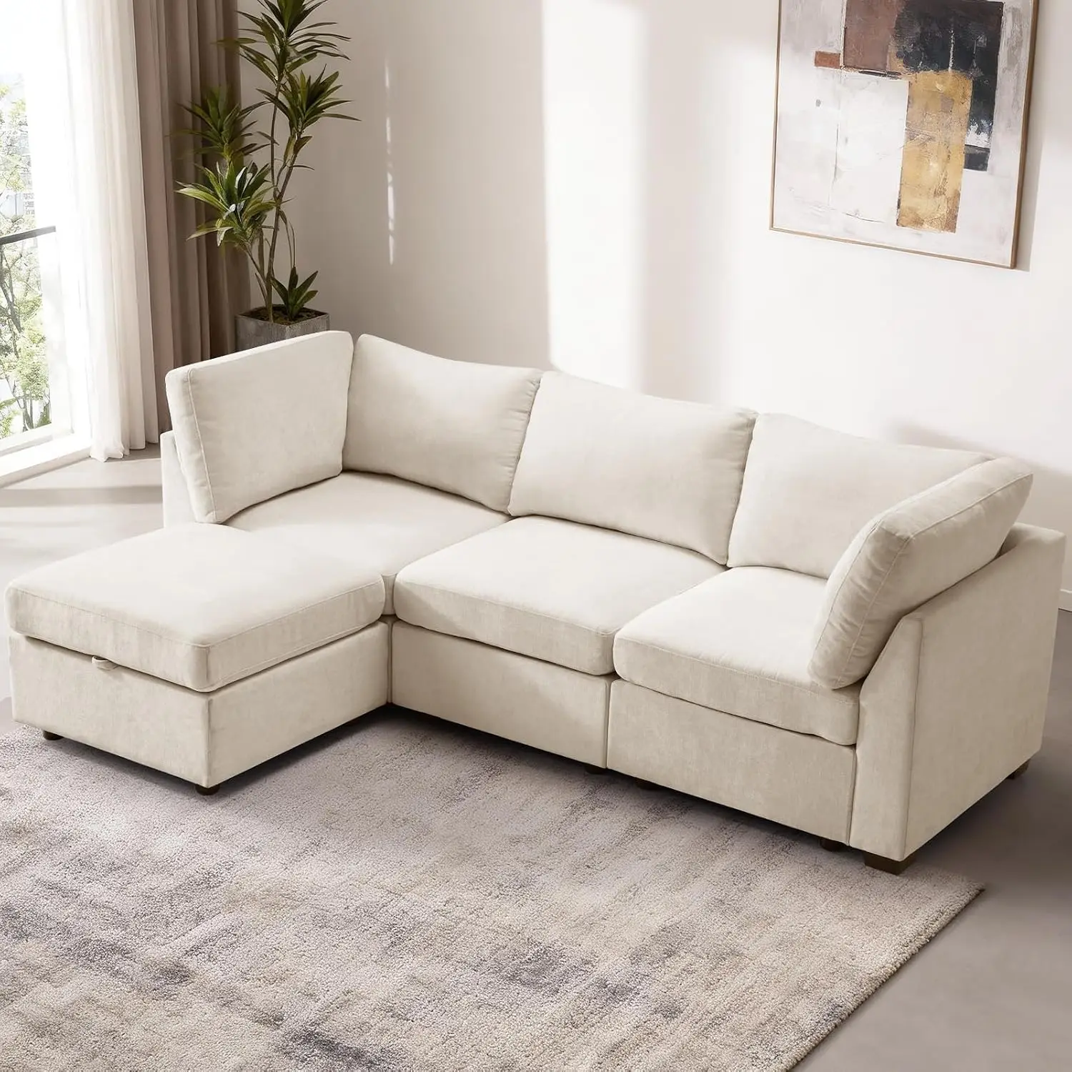 Oversized Modular Sectional Sofa, Extra Large L Shaped Reversible Chaise Couch with Storage Ottoman, Beige, Customized