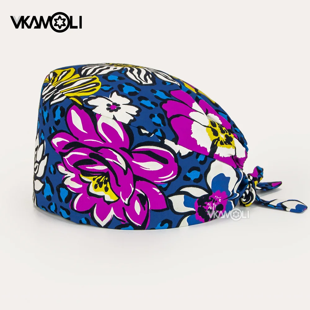 Flower printing hats scrubs women hats Health service Workers adjustable caps beauty salon Work Frosted cap lab pet store hats