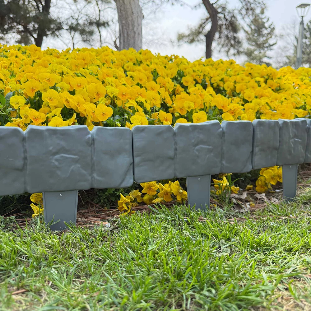 10/20/30 Stück Garten-Einfriedung mit Stein-Imitation-Effekt, Kunststoff-Rasenkante, Zaun für Landschaftsgestaltung, Blumenbeet, Pflanzenbegrenzung – Detail 1