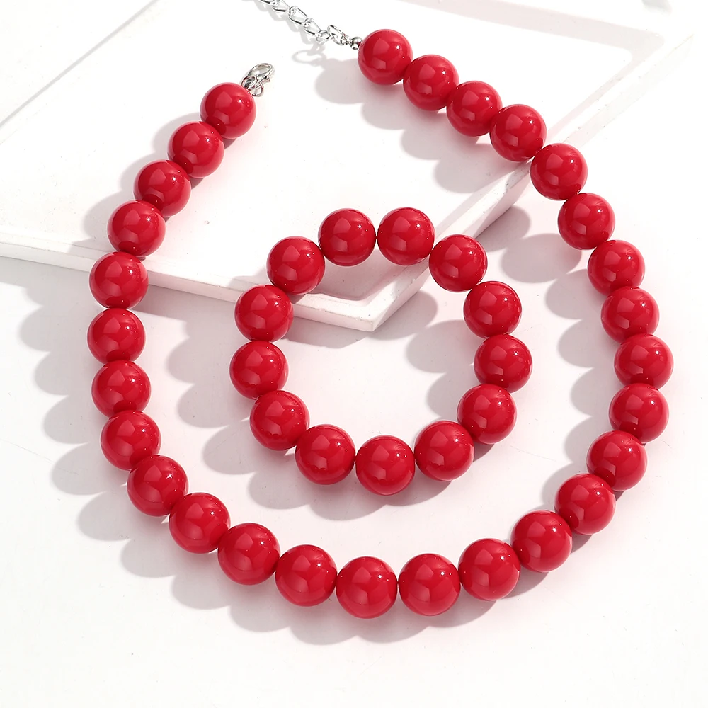 2 Teile/satz Boho Bunte Acryl Runde Perlen Halsband Halskette Armbänder Geometrische Harz Ball Perlen Party Schmuck Set für Frauen Neue – Detail 12