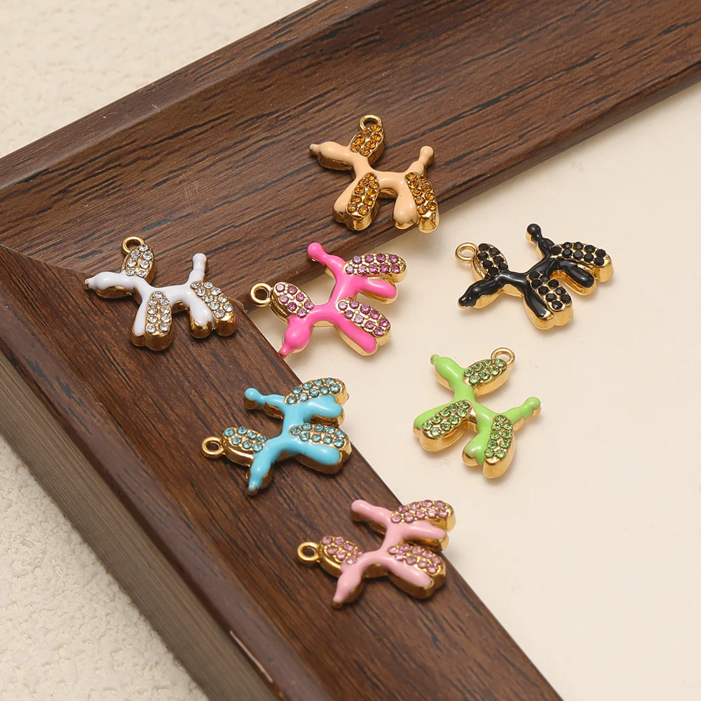 4 Stück Edelstahl-Emaille-Anhänger mit kleinen niedlichen Hunden und Zirkonia für DIY-Schmuck, Kinderhalsketten, Anhänger, Armbänder und Ohrringe. – Detail 4