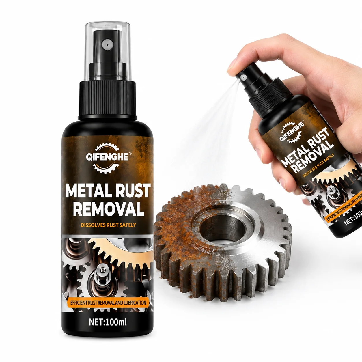 Heavy-Duty Rust Remover Spray. Fast-acting formula, surface-safe, residue-free, delivers long-lasting surface protection.