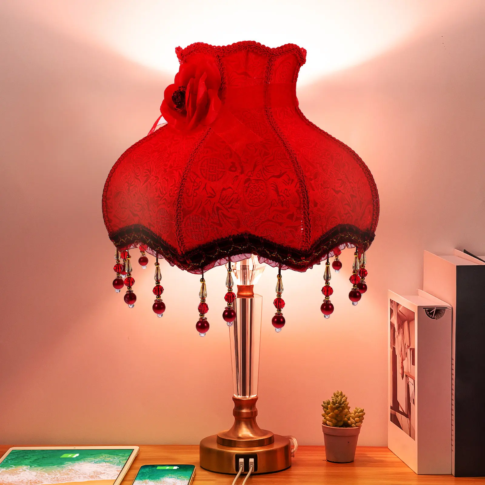 

Декоративный тканевый абажур в европейском стиле, большой, винтажный, в форме купола, с цветочным узором, для настольной лампы, для спальни