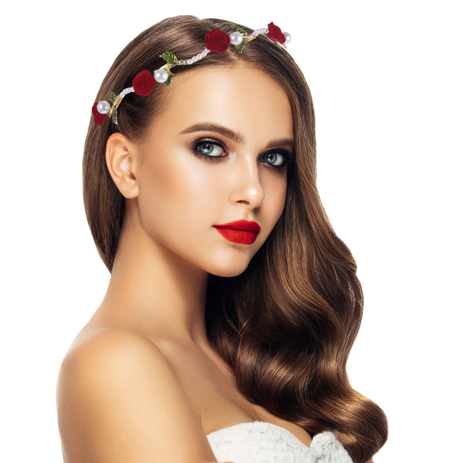 

Красная повязка на голову из сплава с элегантным цветком, аксессуар для волос для женщин, для свадьбы, дня рождения, вечеринки, свадебная повязка, резинка для волос