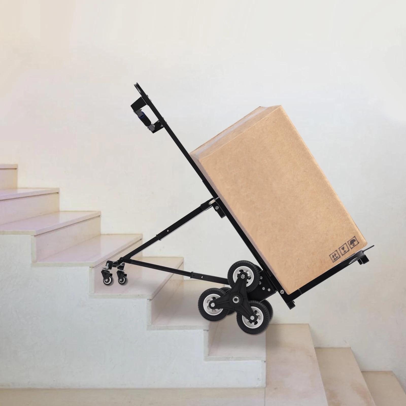 

Heavy Duty Hand Truck Stair Climbing Cart Steel Upstair 460 Lb Capacity Climber with Telescoping Handle and Rope
