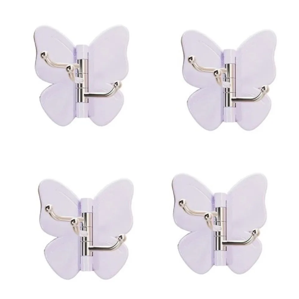 4PCS Plastic Rotating Butterfly Wall Hooks Wall Mounted Decorative Butterfly Triple Hook Space Saving Self Adhesive Corner Hooks
