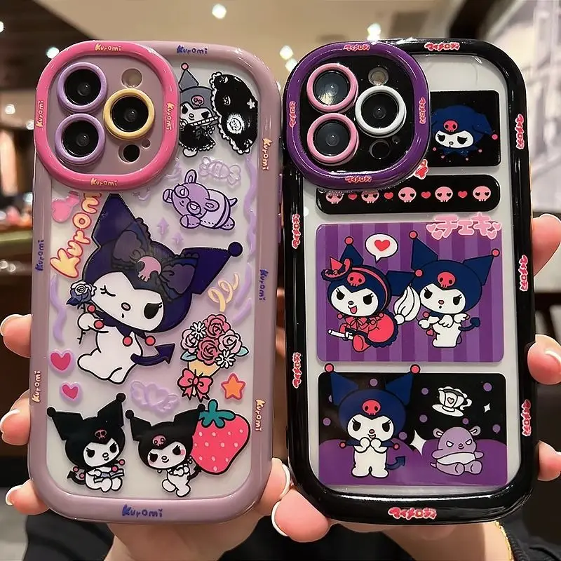 

Phone Case For iPhone 14 13 12 Mini 11 Pro Max X XS XR 7 8 Plus 6s 14+ 14pro Cartoon Silicone Edge Matte Coque Kuromi Kawaii