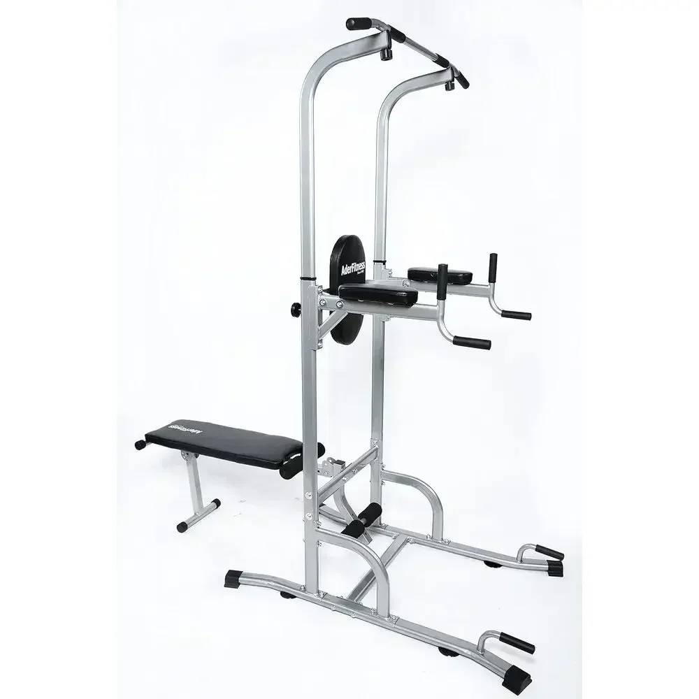 Adjustable Multi-Function Power Tower with Chin-Up, Dip, and Sit-Up Bench for Home Fitness
