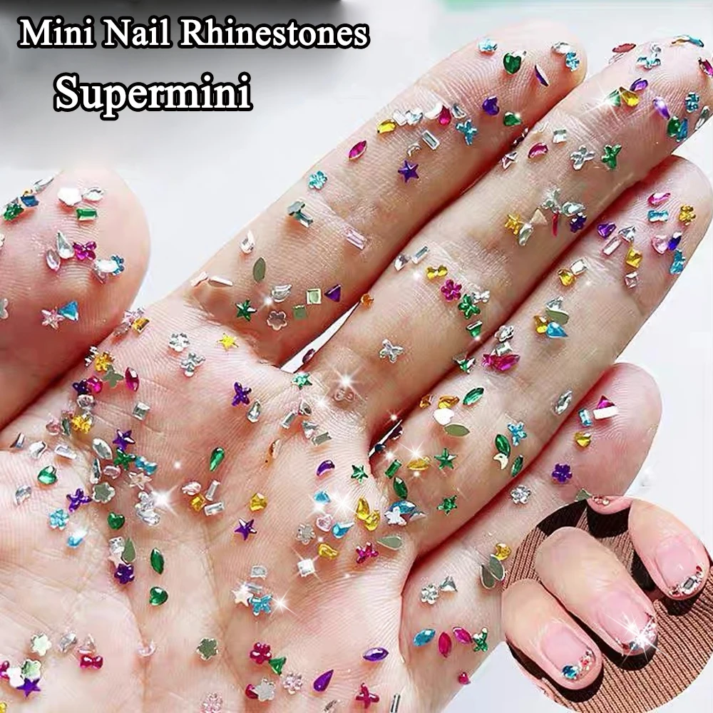 12 Grids Mixed Shape Mini Nail Rhinestones Colorful Crystal Acrylic Flatback Nail Art Diamonds 3D Sparkle Luxury Manicure Decor