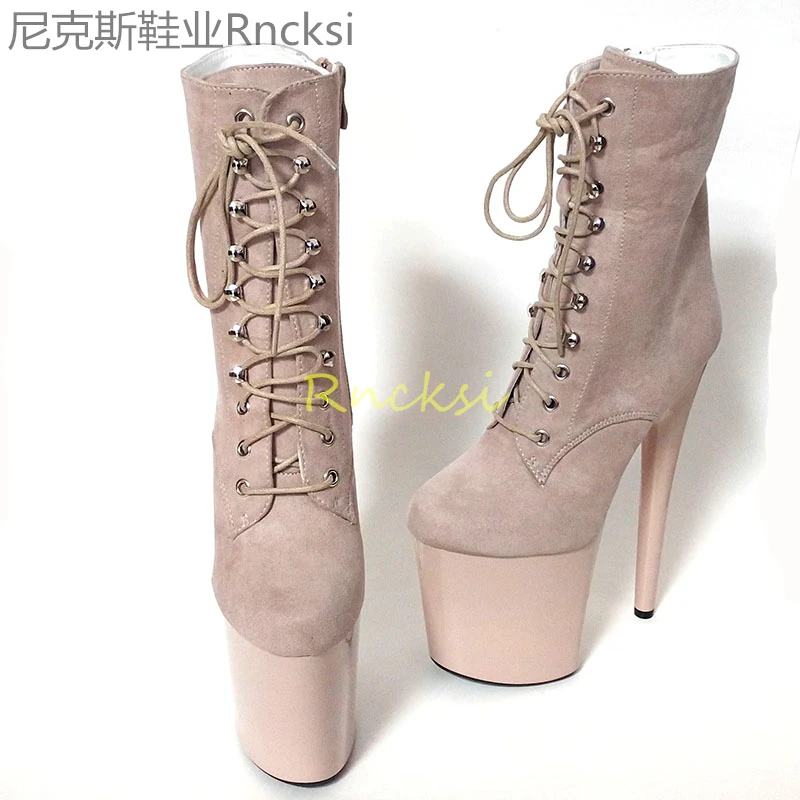 20cm Thin-heeled flannel boots, new waterproof platform booties, ultra-high heels, versatile boots for female low-tube models.