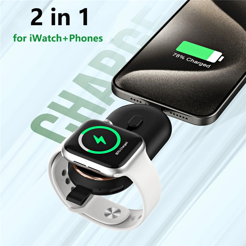 

Mini Power Bank 2000mAh Magnetic Wireless Charger for Apple Watch 8 iPhone 15 External Battery Charger for Samsung Huawei Xiaomi