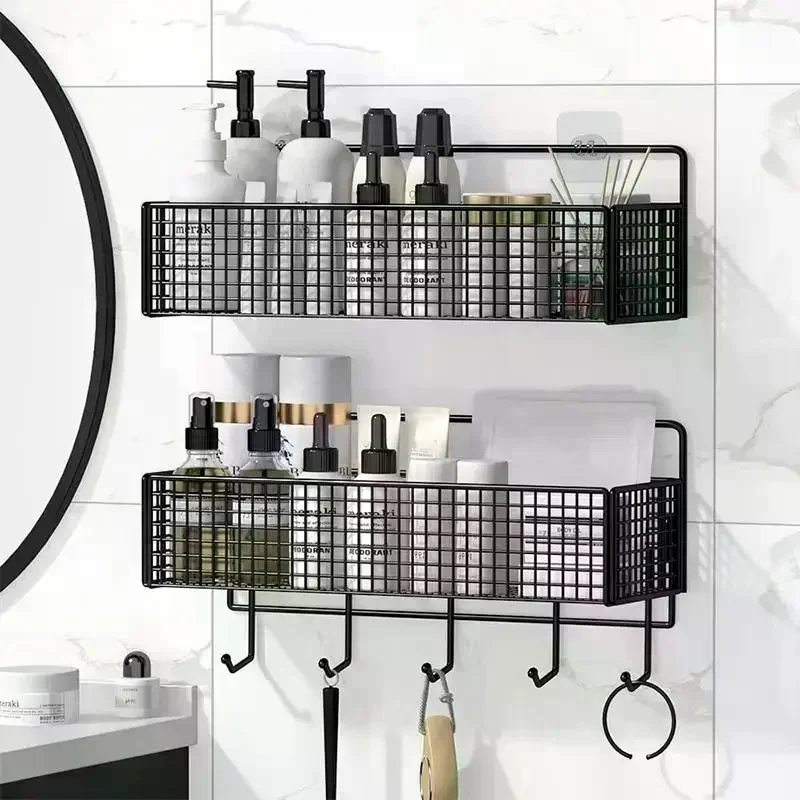 Wall-mounted High Capacity Hanging Storage Rack For Store Items With Adhesive Backing Bathroom Towel And Toiletries Storage Rack
