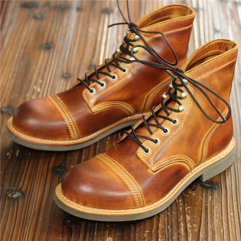 New 8111 Goodyear Men Cow Leather Shoes vintage Tooling Wings Ankle Boots Handmade Round Toe Desert British Motorcycle Boots