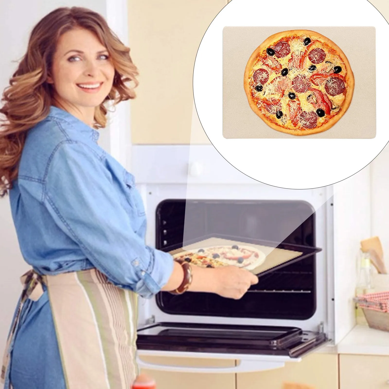 

Pizza Plate Rectangle Suitable Beige 15x12in For Barbecue Cordierite Metal Pans Oven Barbecue Tools