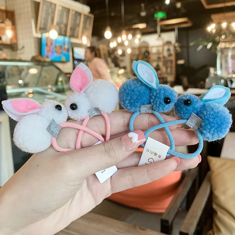 2pcs/set Cute Plush Rabbit Hair Rubber Bands For Kids Elastic Cartoon Hair Tie Rope Children Hairbands Baby  Girls Accessories