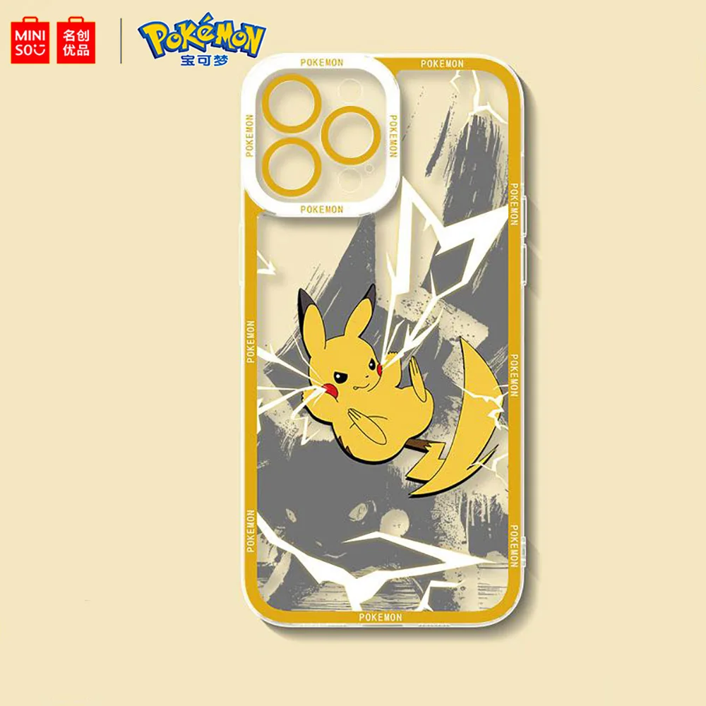 Miniso Pokémon Collaboration Phone Case para iPhone, Pikachu, Psyduck, Gengar, 15, 14, 13, 11, 12, 16 Pro Max, Plus, XR, Silicone