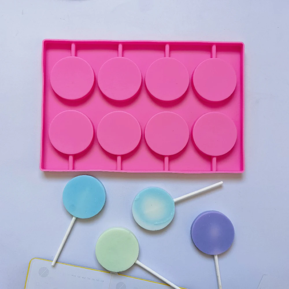 8-Cavity Round Silicone Lollipop Candy Mold Homemade Kids Cake Chocolate Cookies Mould Baking Pastry Decorating Tools