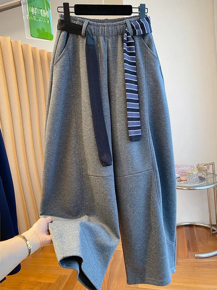 SuperAen Korean Style Fashion Color-matching Belt Wide-leg Pants for Women Autumn 2026 New Loose Casual Long Pants