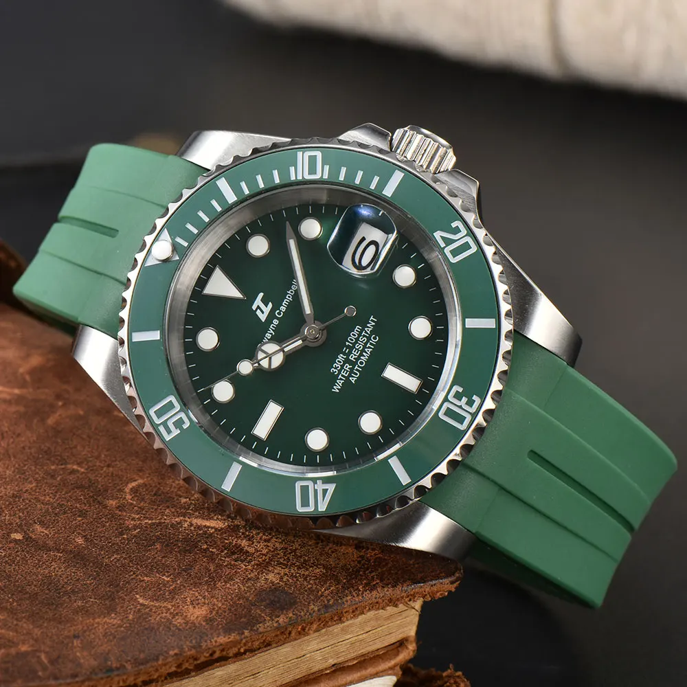 นาฬิกาผู้ชายสีดำ/ สีเขียว20มม. จับคู่คุณภาพ Tali Jam Tangan karet ชิ้นส่วนนาฬิกาหรูหราแบรนด์