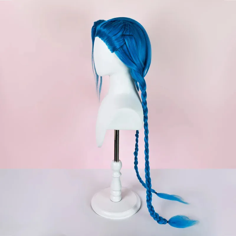 

LOL Arcane Jinx Game Cosplay Wig BaoBao Vi Sister Blue Braids Hair Tattoo Sticker For Halloween Carnival Party Roleplay Props
