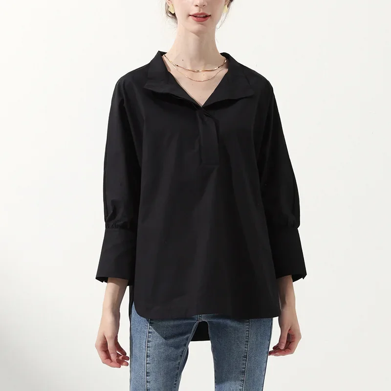 

Spring and Autumn New Women's Splicing Design Sense Niche White Temperament Commuter Long Sleeve Shirt Top Cotton