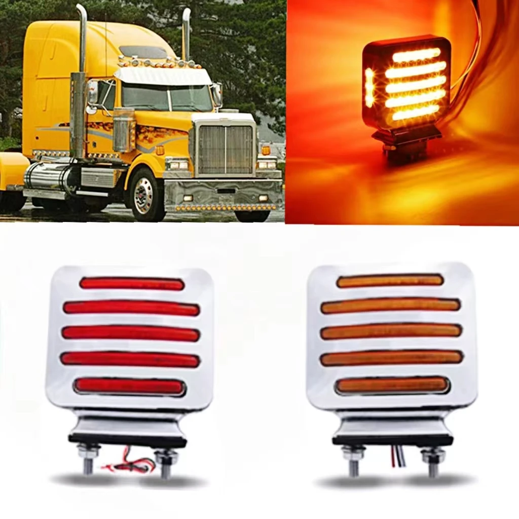 72LED Double Face Led Turn Signal Lights Square Flat Line Chrome Amber Trucks Side Marker Light Trailer Warning Signal Lamp