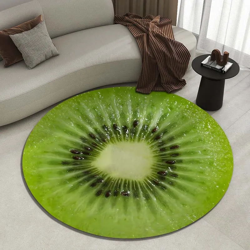 3D Fruit Slice Printed Round Carpet for Living Room Carpet Flannel Non-slip Carpet Bedroom Sofa Chair Creative Floor Mat Gift