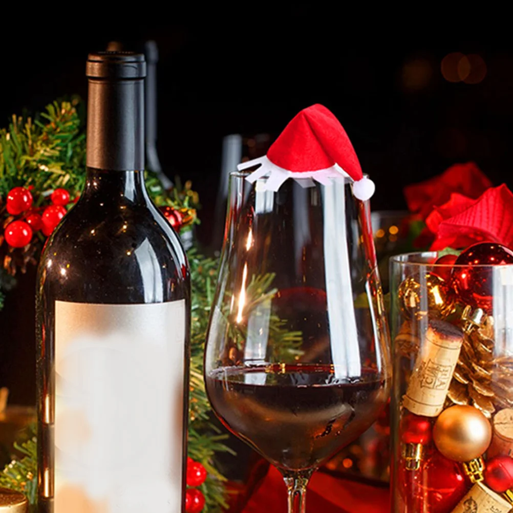 

20pcs Christmas Wine Glasses Covers Santa Hat Glass Dresses For Party Toasting Decorations Flutes Cup Christmas Favors