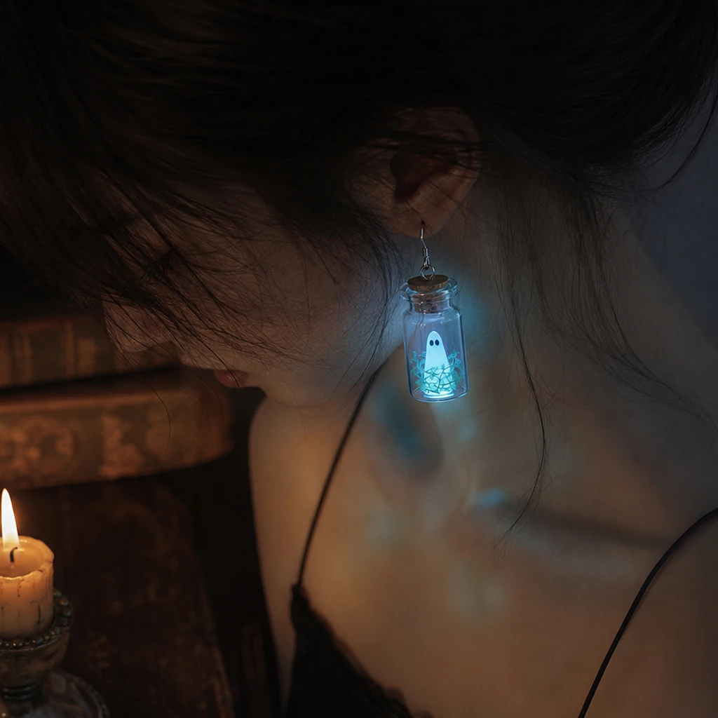 Halloween Glow Drifting Bottle Ghost Earrings Blue Green Luminous Ghost Drop Earrings Adopt A Ghost Jewelry Gift