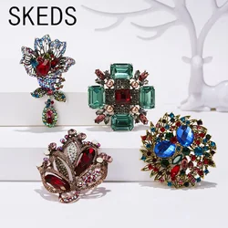 SKEDS Luxury Full Crystal Baroque Brooches Pins For Women Fashion Rhinestone Classic Big Badges Vintage Lady Party Banquet Pin