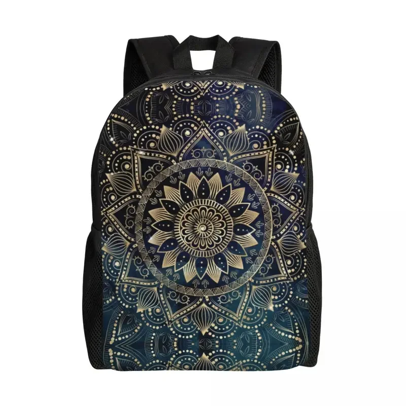 Customized Elegant Gold Mandala Travel Backpack Men Women School Laptop Bookbag Boho College Student Daypack Bags