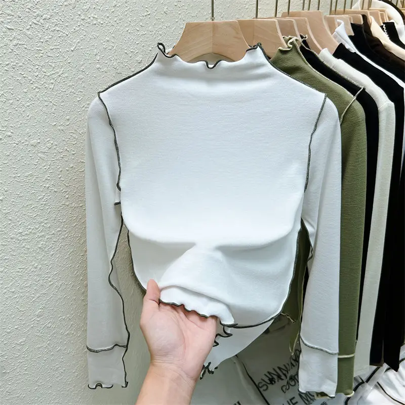 

Contrast Simplicity All-match Casual Top Spring Autumn Long Sleeve Plus Size Loose Fashion T Shirts Harajuku Trend Women Clothes