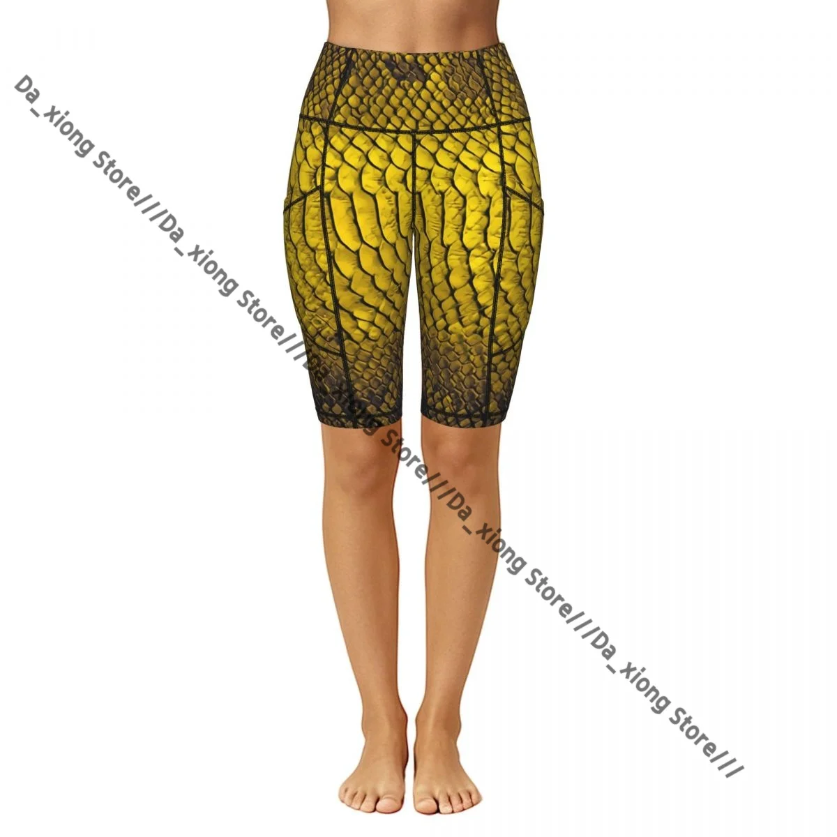 Female Hip Lift Yoga Shorts Snake Skin Reptile Texture Daily Wear Fitness Active Pants